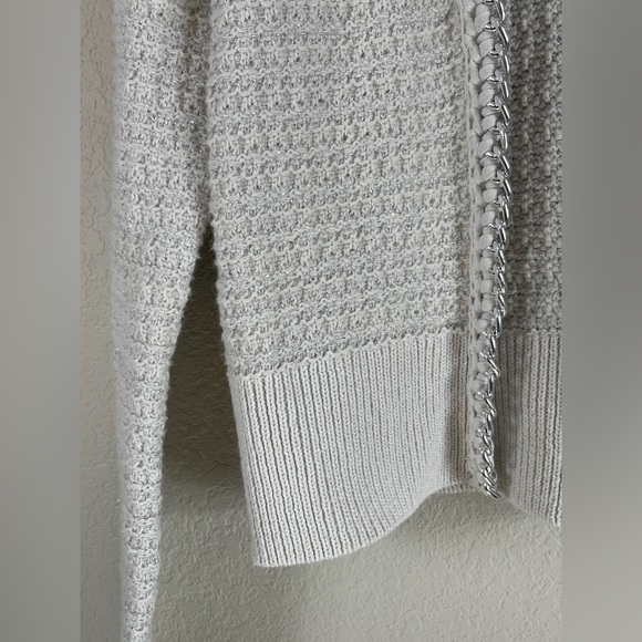 Elie Tahari Open Cardigan Silver Chain Link Trim Silver Metallic Threads XS - Picture 4 of 11